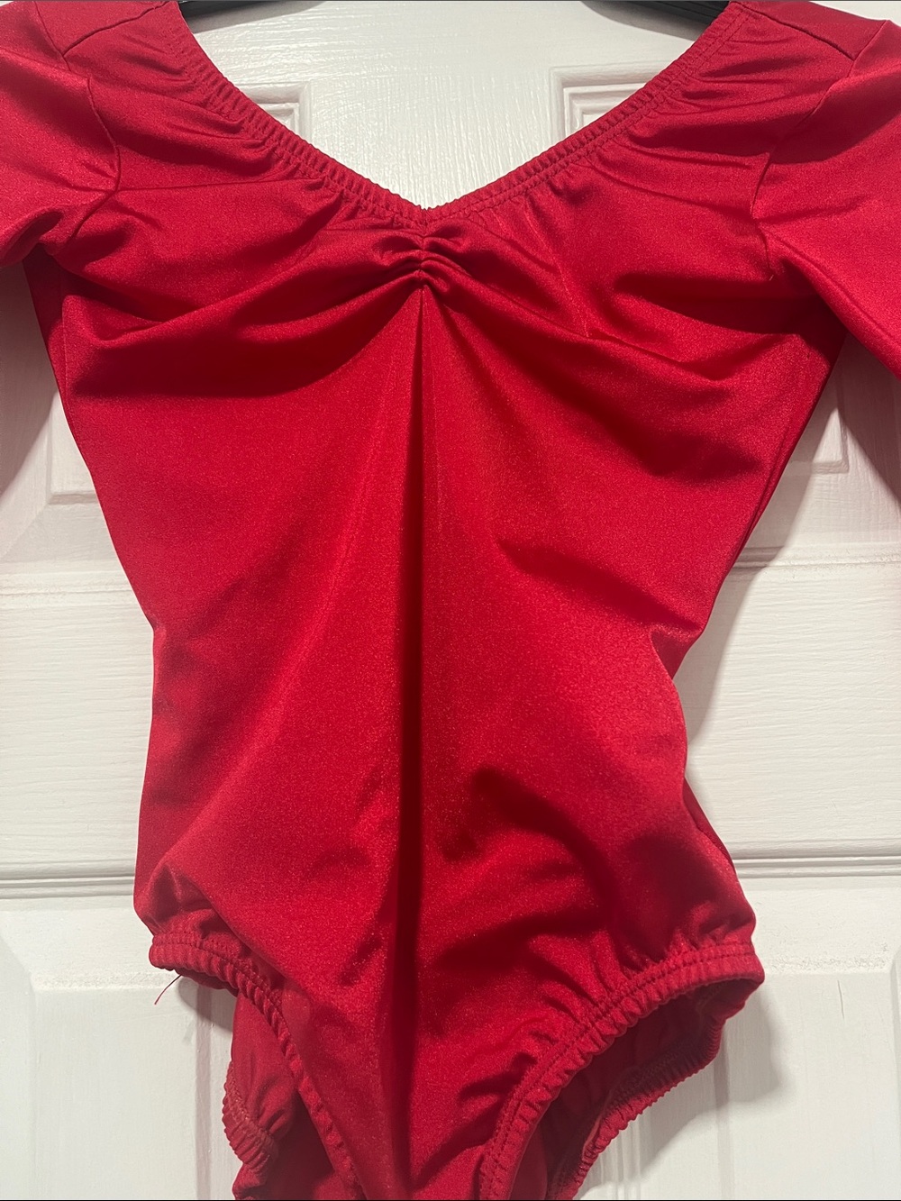 Buntingwear custom red leotard sz XS pinch front, scoop back, front lined - Picture 3 of 6